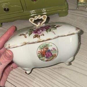 Vintage Porcelain Trinket Box with Floral Design